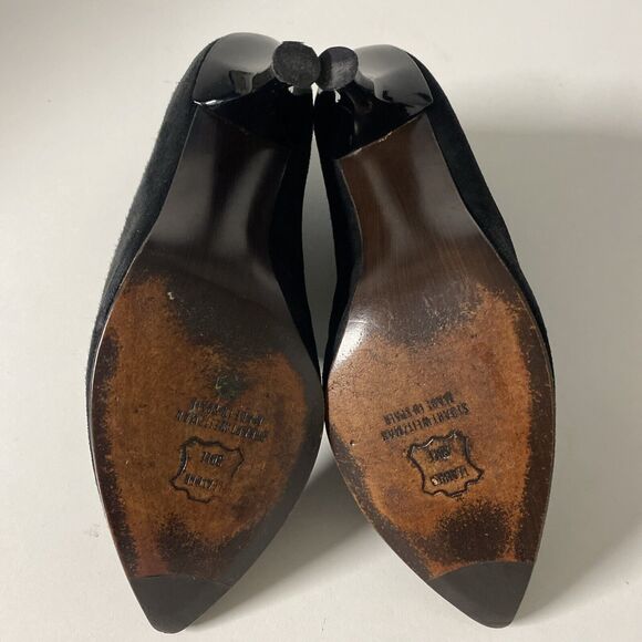 Stuart Weitzman Suede Bootie Ankle Boot Black Pointed Toe Split Front He… - Picture 9 of 9